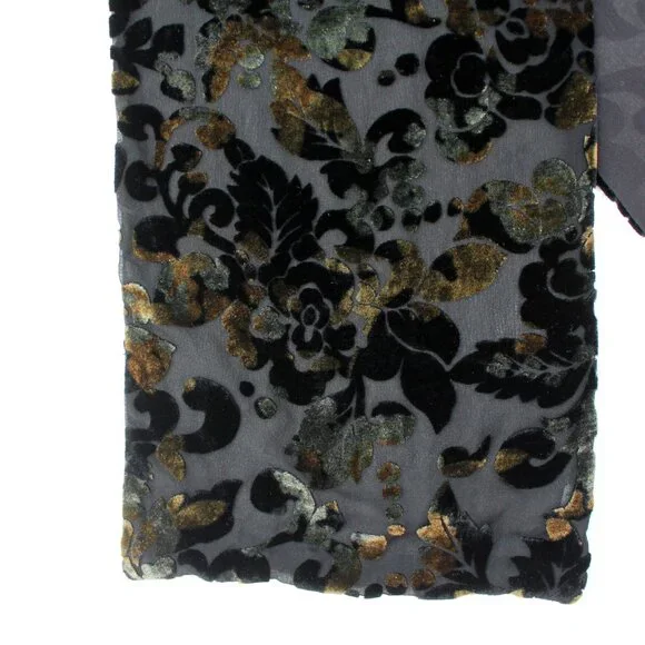 Silk Velvet Burnout Scarf Floral Black Jewel Tone Color Shift Goth Romantic 44" - Picture 3 of 9